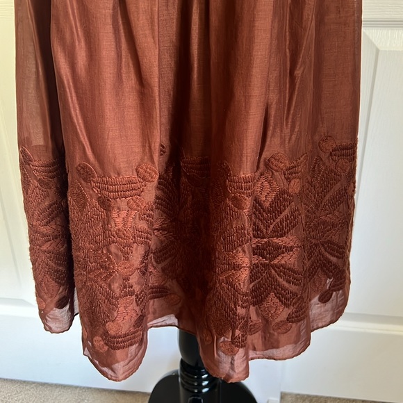 Banana Republic Rust Brown Embroidered Dress Womens Sz 14 - Picture 9 of 16